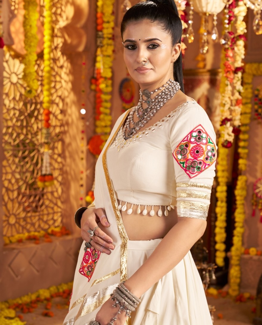 11005 - Marvelous White Embroidered Navratri Wear Lehenga Choli With Dupatta